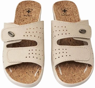 Ergonomiske beige sundhedssandaler dame med korksål og velcro