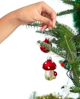 JULETRÆSPYNT GLAS. Julekugler figur af dobbelt lille røde fluesvamp
