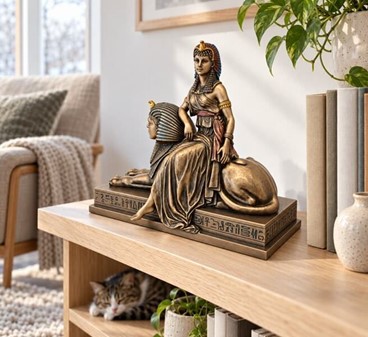Kleopatra og Sfinks Bronze Statue: Tidløs Elegance til Dit Rum