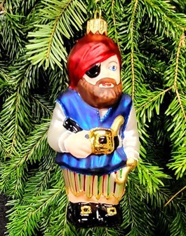 Polsk julepynt. Sød glas figur af pirat med øjeklap, højde 14,4 cm