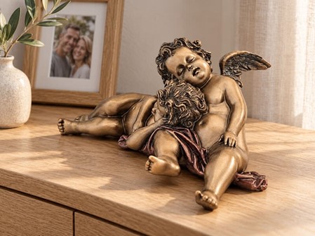 JULEGAVE IDEER TIL HENDE. Smuk bronzefigur af sovende to engle