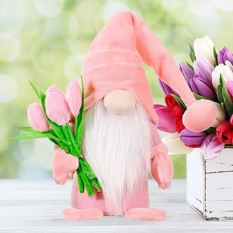 Sjove påskenisser. To plys søde dværge med tulipaner. 37 cm