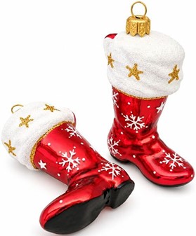 Julepynt figurer. Glasfigur af rød cowboystøvle på juletræet. H 10 cm