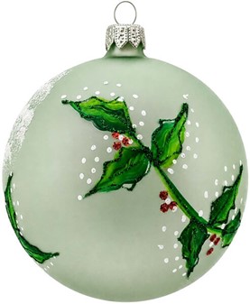 Polsk glas julepynt. Grøn julekugle med en fugl på lanterne. Ø 10 cm
