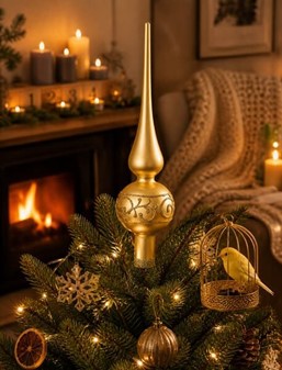 Guld Juletræstop Spir Glas. En tidløs juvel til mange år fremover