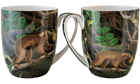 KOPPER MED BILLEDE. To kopper i eksotisk humør. Junglemotiv og lemurer
