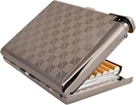 Cigaret etui metal med lighter – grafitdesign til 20 cigaretter