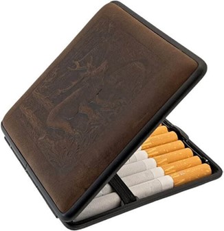 Gave til jæger. Eksklusivt cigaret etui med præget hjort i læder