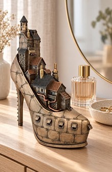 Steampunk sko-skulptur – Fantastisk by møder victoriansk maskineri