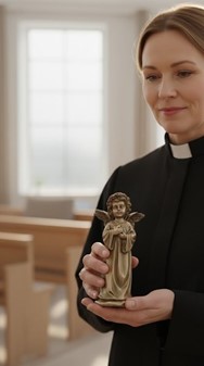 Engelfigur med due. Symbol på fred, kærlighed og uforglemmelig gave