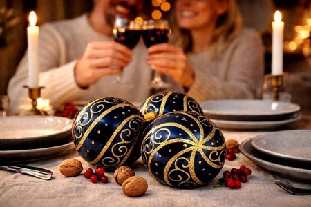 Juletræspynt glas. Polske julekugler i blå med gyldent ornament