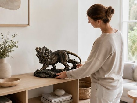 LØVE FIGUR. Brølende Elegance og Majestætisk Bronzefigur Til Hjemmet