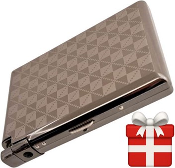 Cigaret etui metal med lighter – grafitdesign til 20 cigaretter