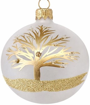 Gennemsigtig hvid glas julekugle matte med gyldent træ, Ø 8 cm 6 stk