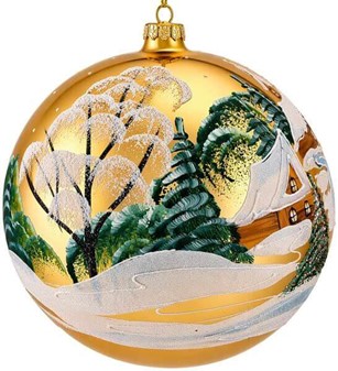 JULEKUGLER 20 CM. Eksklusiv julekugle i guld med vinterlandskab