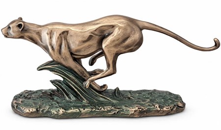 Bronze figur af gepard på flugt. Fænomenal pynt til hjemmet og kontor