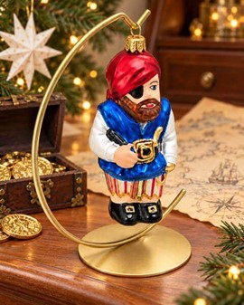 Polsk julepynt. Sød glas figur af pirat med øjeklap, højde 14,4 cm