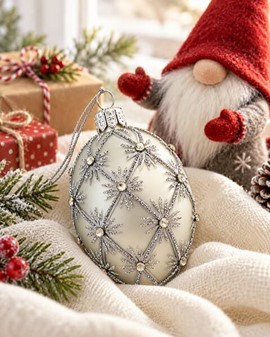 Udsøgte Fabergé-stil glasægpynt. ægformede julekugle i sølv. H 9 cm