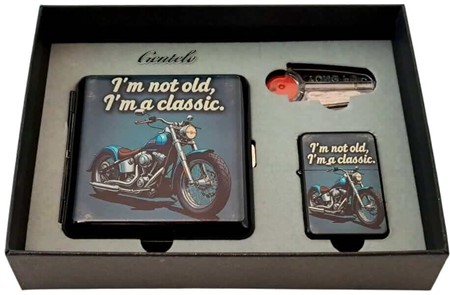Chopper Ikon Sæt: Cigaret Etui og Benzin Lighter - Perfekt Gave