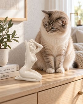ROMANTISKE GAVER. Hvide porcelænsfigur af en nøgen kvinde