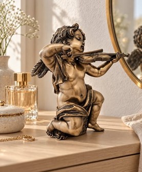 PERFEKT JULEGAVER. Smuk bronze figur af en engle spiller violin
