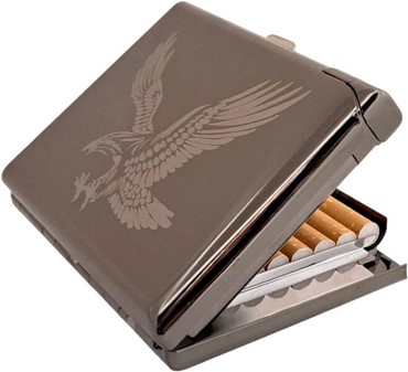 Grafitfarvet metal cigare tetui med lighter. Til 20 stk cigaretter