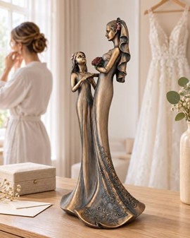 BRYLLUPSFIGUR. Smuk bryllupsgave, bronzefigur Bruden med brudepige