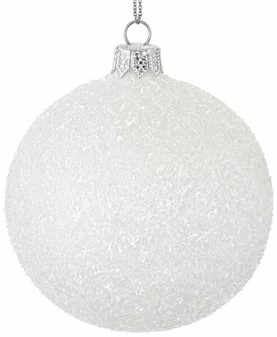 Smukke hvide juletræskugler dekoreret med hvid glitter, Ø 8 cm 6 stk
