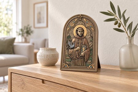 Sankt Frans af Assisi ikon. Unik Indretning og Tidløs Inspiration