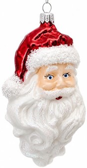 Klassisk juletræspynt. Glas figur af julemandens hoved. H 12,30 cm
