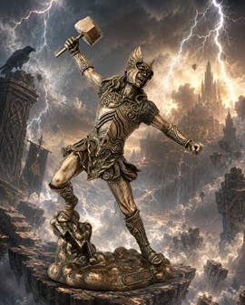 Thor Figur med Mjølner – Eksklusiv Statue til Det Moderne Hjem