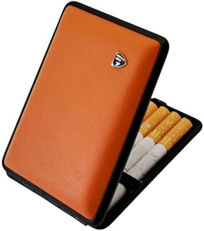 Eksklusivt Cigaret Etui i Rust Orange Læder. Kompakt med karakter