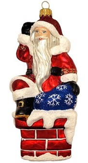 Håndlavet i Polen mundblæst glas figur af julemand på en skorsten