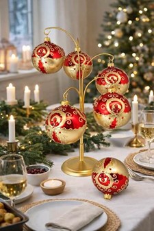 Fang julens lys: Rød-guld glas julekugler med Swarovski krystaller