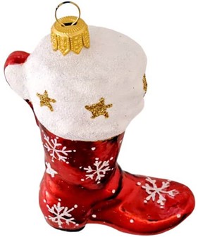 Julepynt figurer. Glasfigur af rød cowboystøvle på juletræet. H 10 cm
