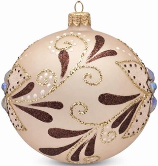 En julekugle glas i en mat brun med zirkoner og krystaller. Ø 10 cm