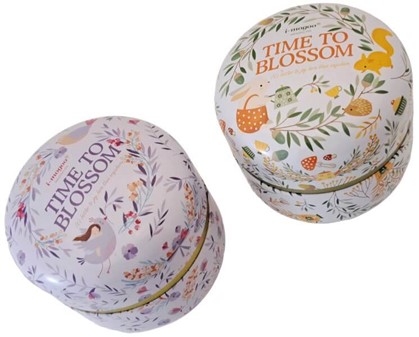 Et sæt med to pæne, små dåser i lyse pasteltoner med dobbelte lukning