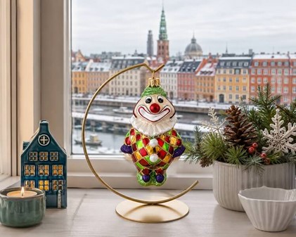Mundblæst julekugler figur. Stor håndmalede figur af sjov klovn. 13cm