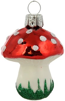 Polsk billig julekugle figur af glas lille svamp, paddehat. H: 5,60 cm