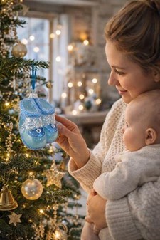 Julekugler fra Polen. Rigt dekoreret baby sko i mat blå glas, H 10 cm