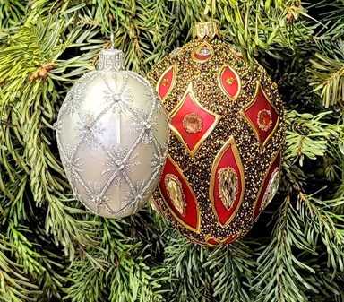 Udsøgte Fabergé-stil glasægpynt. ægformede julekugle i sølv. H 9 cm