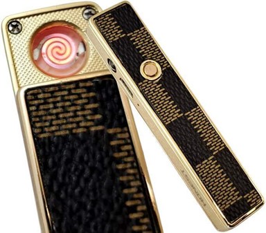 Luksuriøs el lighter i guld og sort. USB opladelig og vindtæt