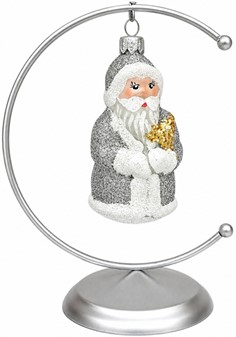 Sølv julemand glasfigur til juletræ, 10 cm | Elegant julepynt