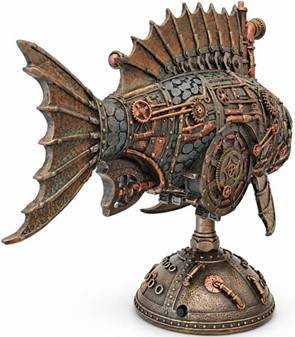 Unik Steampunk Dybhavsfisk med Mystisk Lys. Dekorationsfigur i bronze