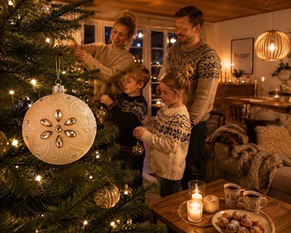 Magisk Julekugle: Håndlavet Hvid Pynt med Krystaller. Ø 10 cm