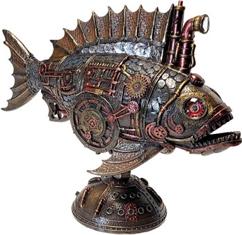 DEKORATION TIL RUNDE BORDE. Steampunk fiskefigur - kiste til nipsting