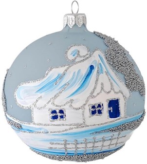 Lyseblå Ismat Julekugler i Glas. Sæt med vintermotiver. Ø 10 cm, 6 stk