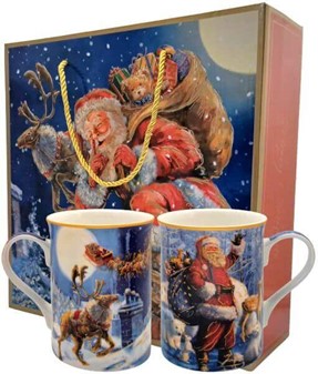 JULEKRUS. 4 Porcelæn Krus med Julemanden til Din Jul