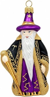 Julekugler figurer. Flot stor polsk glasfigur af troldmand. H 13 cm