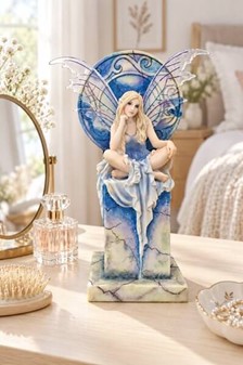 Blå Himmel Fe Figur. En Drøm i Marmor. Fantastisk Polyresin Figur